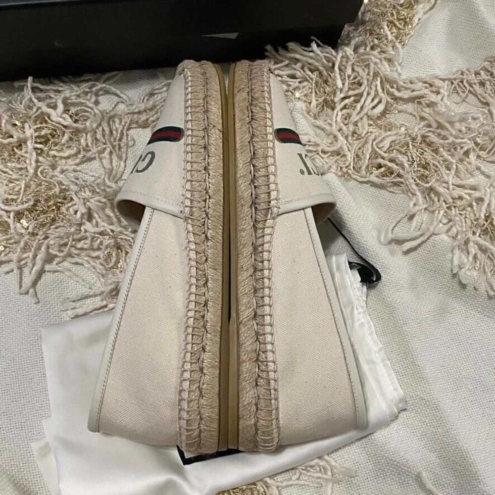 Gucci Logo Canvas Espadrilles Off-White EU 39.5 NEW - Picture 6 of 13